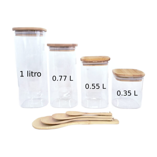 SET DE RECIPIENTES DE VIDRIO + CUCHARAS BAMBOO - Imagen 3